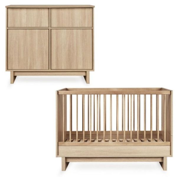 Chambre duo Kyo lit bébé évolutif 70 x 120 cm + commode - Honey Ash