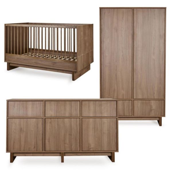 Chambre bébé trio Kyo lit 70 x 140 cm + commode XL + armoire Walnut
