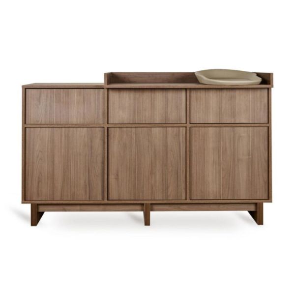 Chambre bébé trio Kyo lit 70 x 140 cm + armoire + commode XL avec plan à langer - Walnut