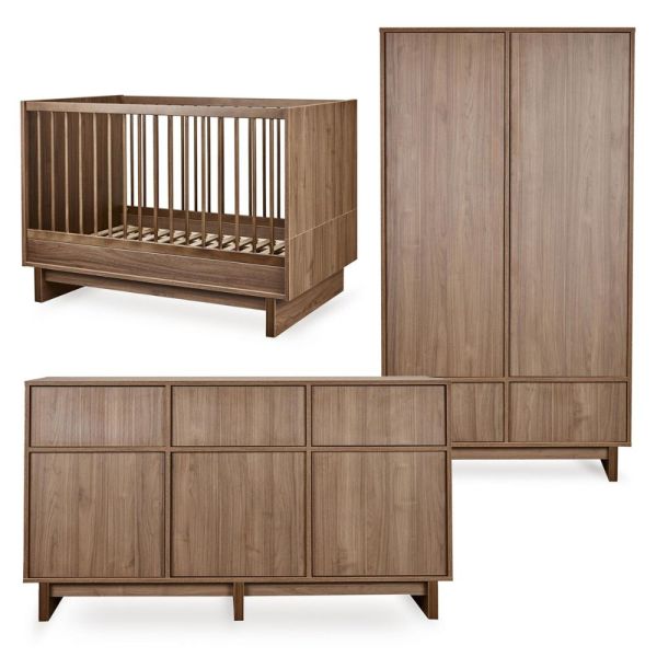 Chambre bébé trio Kyo lit 70 x 120 cm + commode XL + armoire Walnut