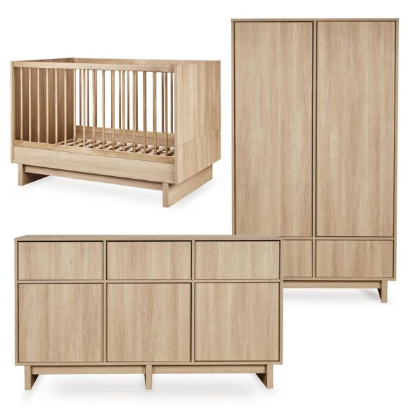 Chambre bébé trio Kyo lit 70 x 120 cm + commode XL + armoire Honey Ash