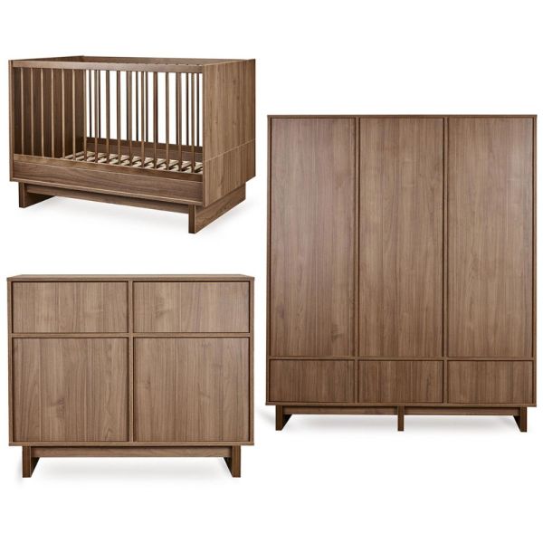 Chambre bébé trio Kyo lit 70 x 120 cm + commode + armoire XL Walnut