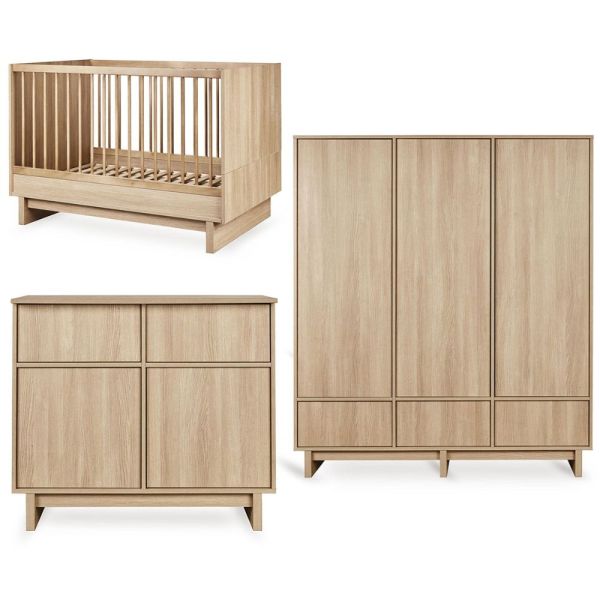 Chambre bébé trio Kyo lit 70 x 120 cm + commode + armoire XL Honey Ash