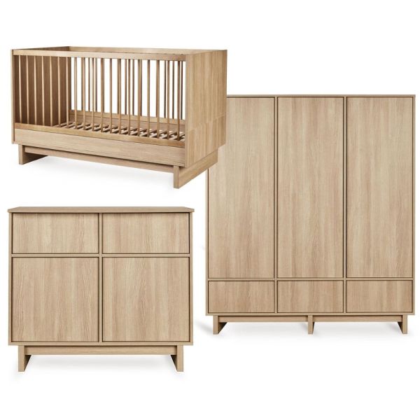 Chambre bébé trio Kyo lit 70 x 140 cm + commode + armoire XL Honey Ash