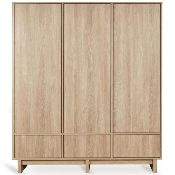 Chambre bébé trio Kyo lit 70 x 140 cm + commode + armoire XL Honey Ash