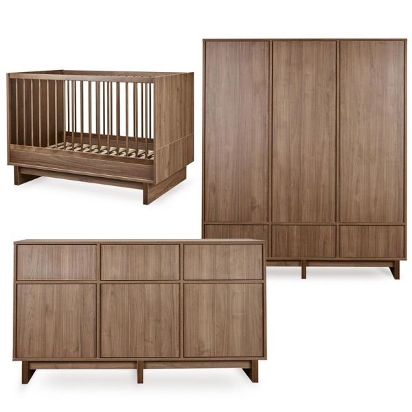 Chambre bébé trio Kyo lit 70 x 120 cm + commode XL + armoire XL Walnut