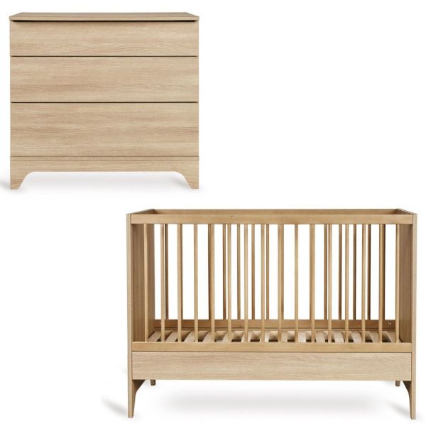 Chambre bébé duo Tsugi lit 60 x 120 cm + commode Honey Ash