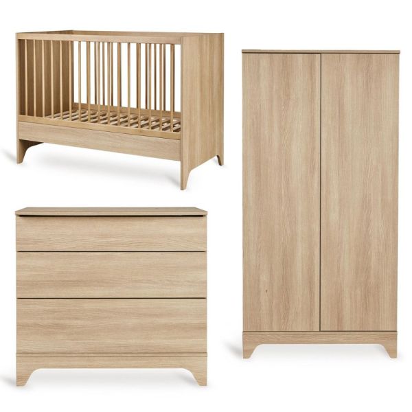 Chambre bébé trio Tsugi lit 60 x 120 cm + commode + armoire Honey Ash