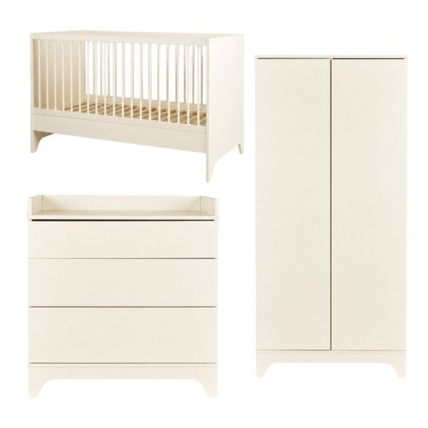 Chambre bébé trio Tsugi lit 70 x 140 cm + armoire + commode avec plan à langer  Butter