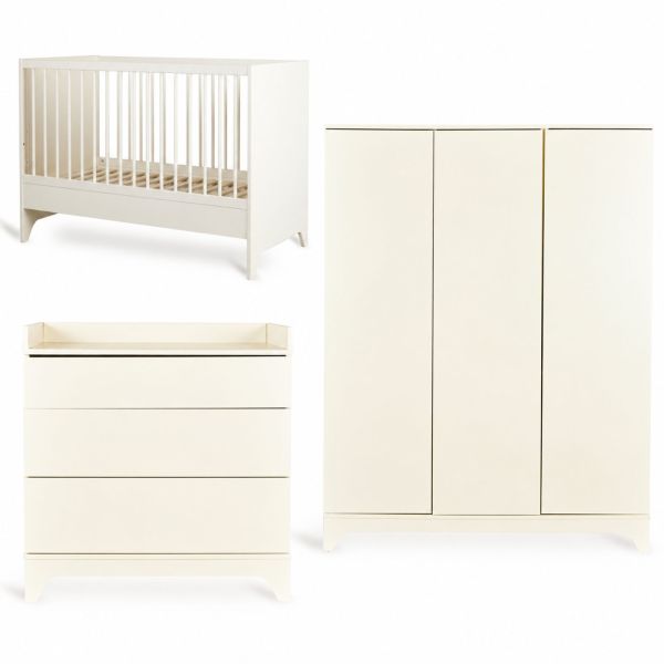 Chambre bébé trio Tsugi lit 70 x 120 cm + armoire XL + commode avec plan à langer Butter