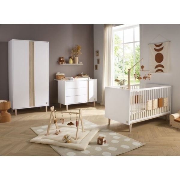 Chambre bébé trio lit évolutif 140x70cm + commode 3 tiroirs 1 porte + armoire Paloma + Plan à langer OFFERT