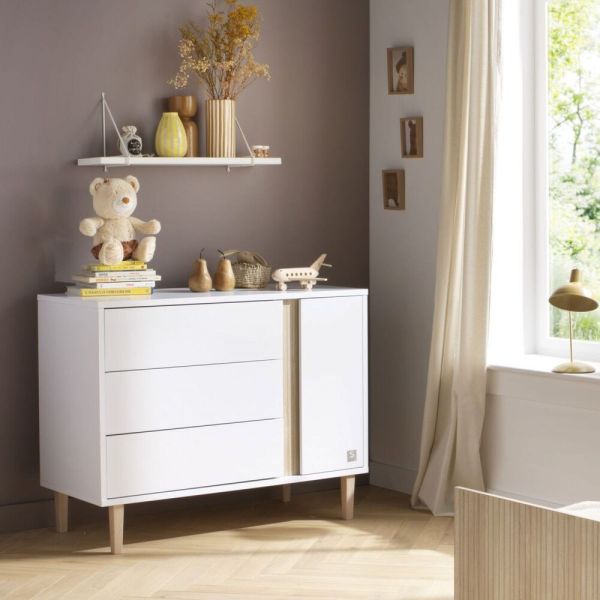 Chambre bébé trio lit évolutif 140x70cm + commode 3 tiroirs 1 porte + armoire Paloma + Plan à langer OFFERT