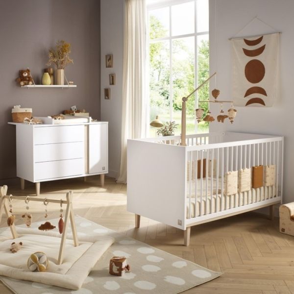Chambre bébé duo lit évolutif 140x70cm + commode 3 tiroirs 1 porte Paloma + Plan à langer OFFERT !