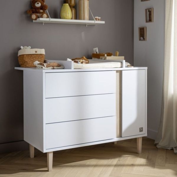 Chambre bébé duo lit évolutif 140x70cm + commode 3 tiroirs 1 porte Paloma + Plan à langer OFFERT !