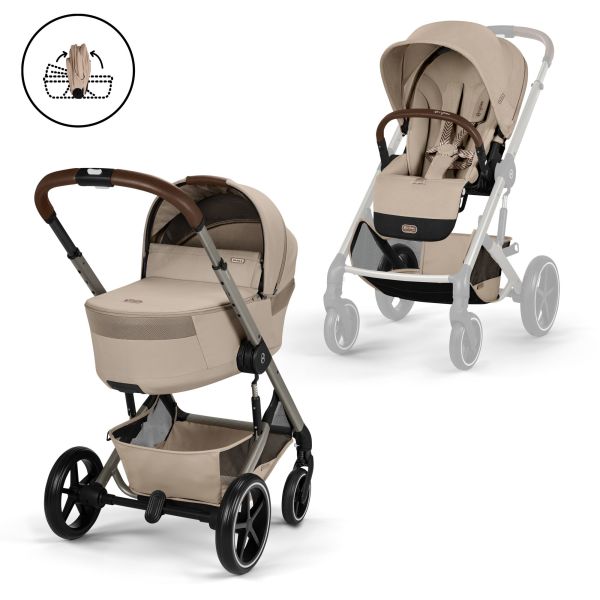 Poussette duo tout terrain Balios S Lux 4 avec nacelle pliable Almond Beige