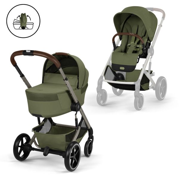 Poussette duo tout terrain Balios S Lux 4 avec nacelle pliable Moss Green