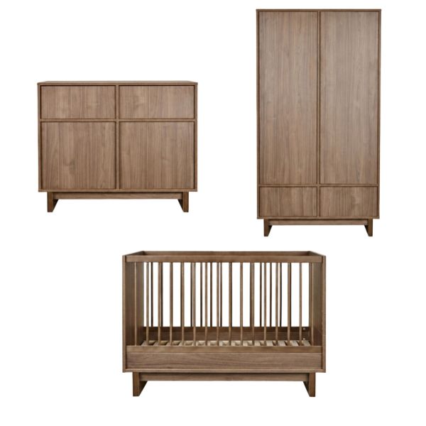 Chambre trio Kyo lit bébé évolutif 70 x 120 cm + armoire + commode avec plan à langer - Walnut