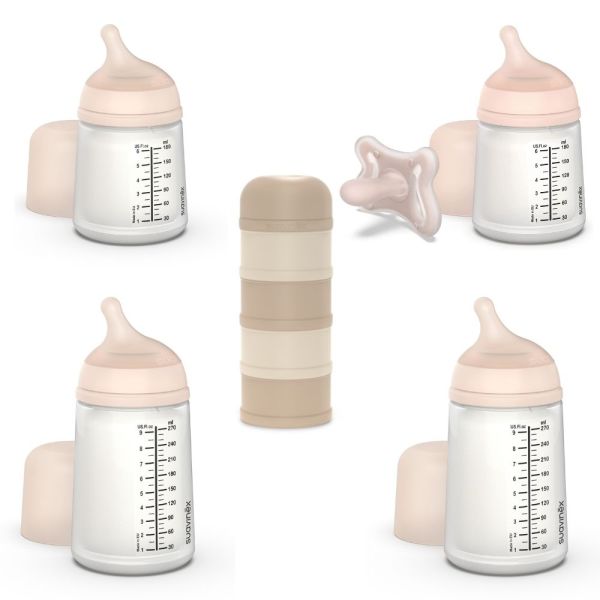 Pack naissance biberons anti colique Zerø.Zerø et boîte doseuse beige