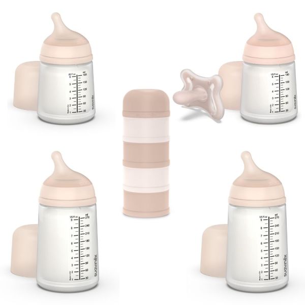 Pack naissance biberons anti colique Zerø.Zerø et boîte doseuse rose