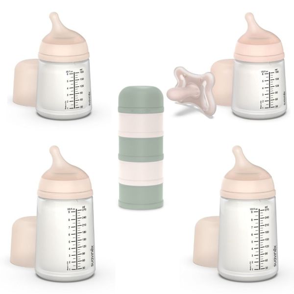 Pack naissance biberons anti colique Zerø.Zerø et boîte doseuse vert