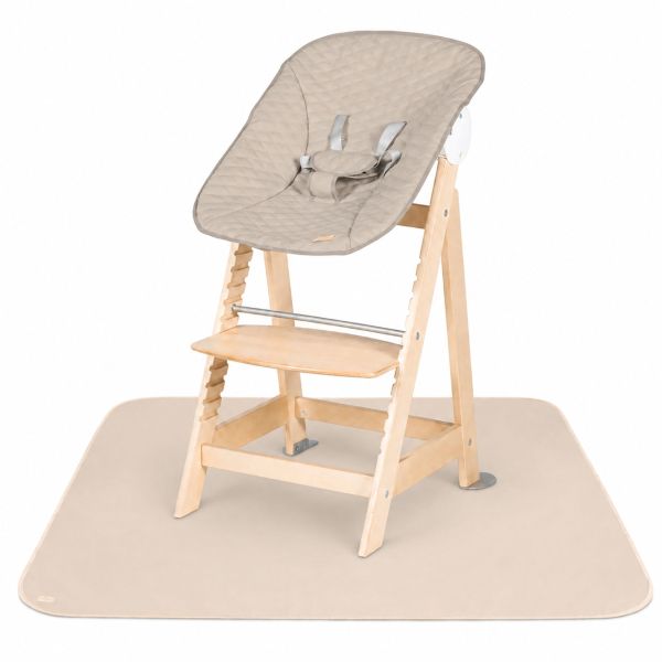 Pack chaise haute évolutive 2-en-1 Born Up naturel Greyish matelassé et tapis anti-éclaboussures