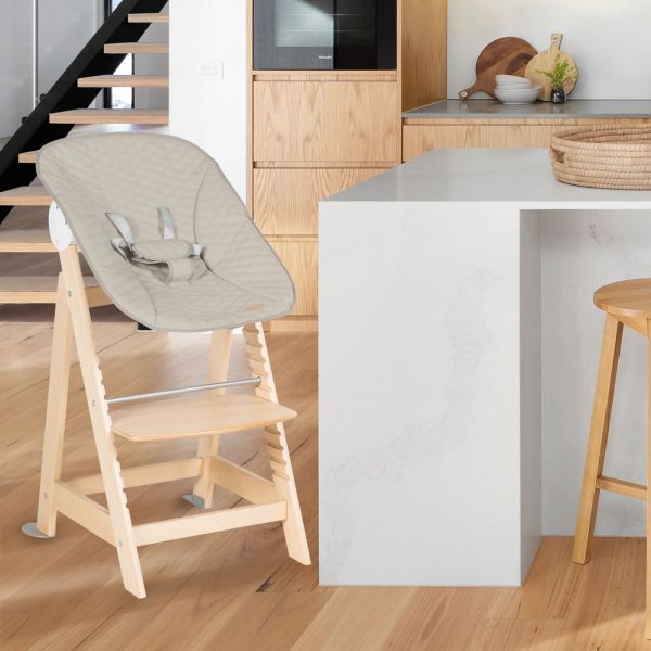 Pack chaise haute évolutive 2-en-1 Born Up naturel Greyish matelassé et tapis anti-éclaboussures