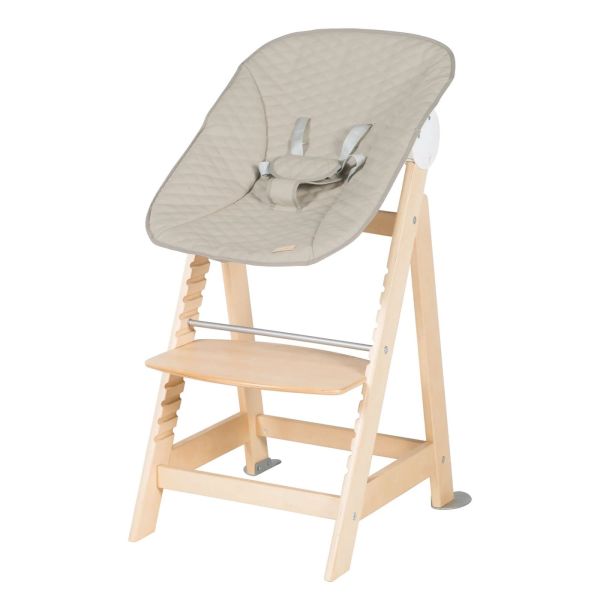 Pack chaise haute évolutive 2-en-1 Born Up naturel Greyish matelassé et tapis anti-éclaboussures