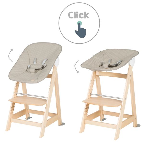 Pack chaise haute évolutive 2-en-1 Born Up naturel Greyish matelassé et tapis anti-éclaboussures