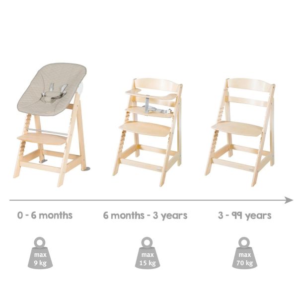 Pack chaise haute évolutive 2-en-1 Born Up naturel Greyish matelassé et tapis anti-éclaboussures