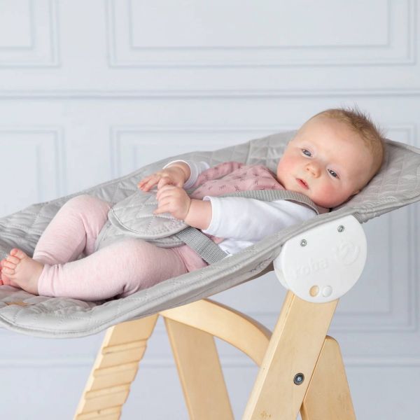 Pack chaise haute évolutive 2-en-1 Born Up naturel gris et tapis anti-éclaboussures