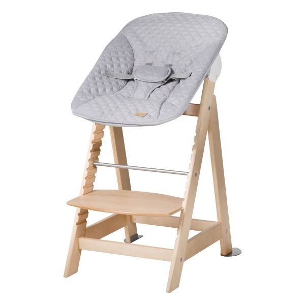 Pack chaise haute évolutive 2-en-1 Born Up naturel gris et tapis anti-éclaboussures