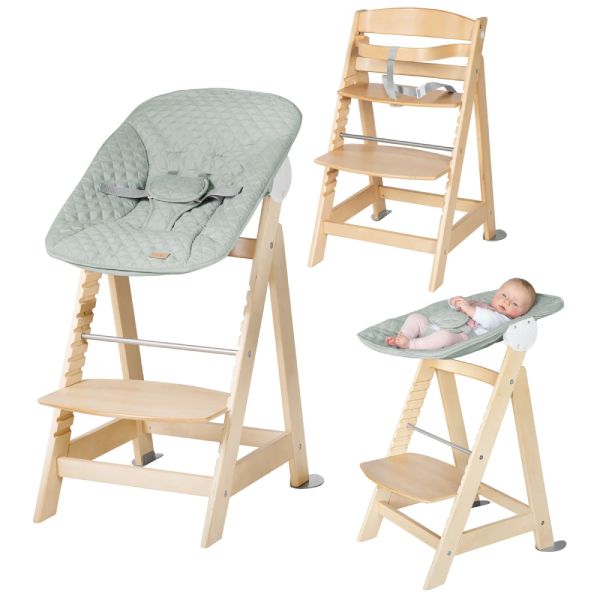 Pack chaise haute évolutive 2-en-1 Born Up vert givré et tapis anti-éclaboussures
