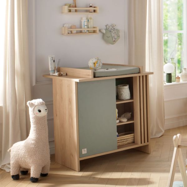 Commode porte et niches Sauge Tokyo avec plan à langer amovible