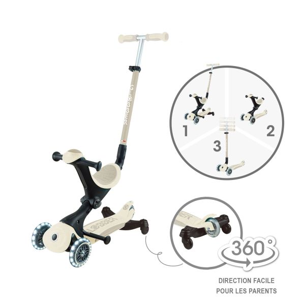 Trottinette évolutive Go Up Deluxe Lights Eco 360 + Casque enfant Rider XXS/XS Sable