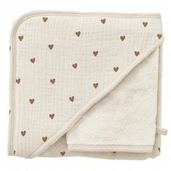 Cape de bain bambou avec gant - Little cœurs
