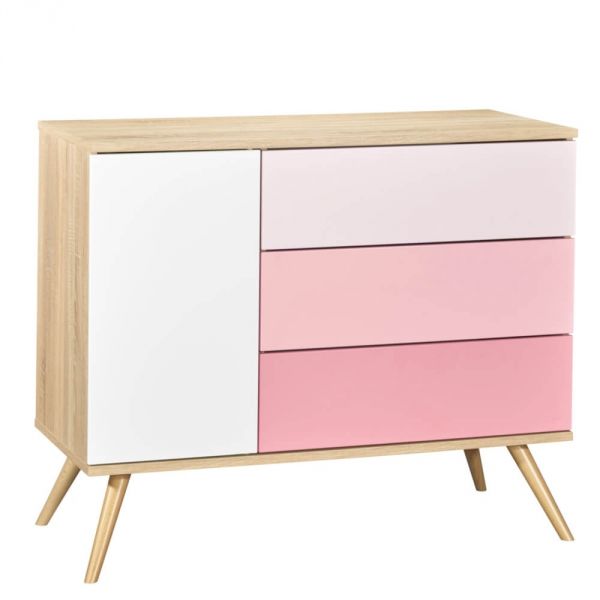 Commode 1 porte 3 tiroirs Seventies Rose