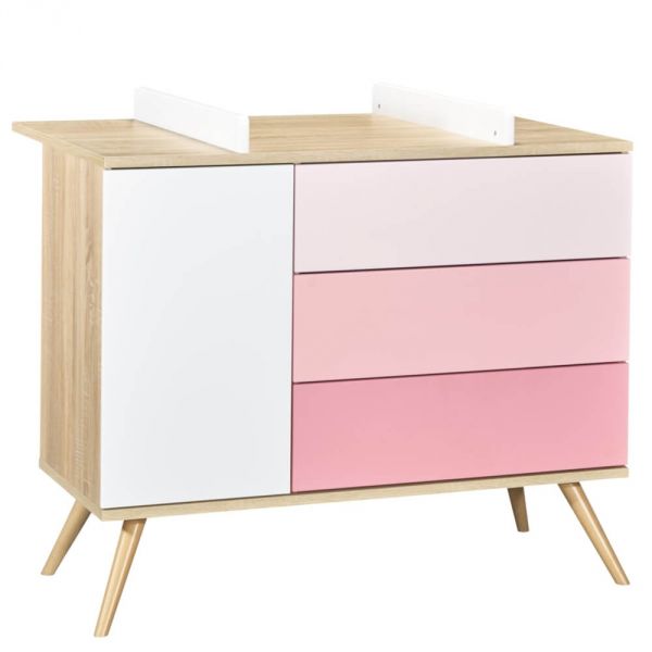 Commode 1 porte 3 tiroirs Seventies Rose