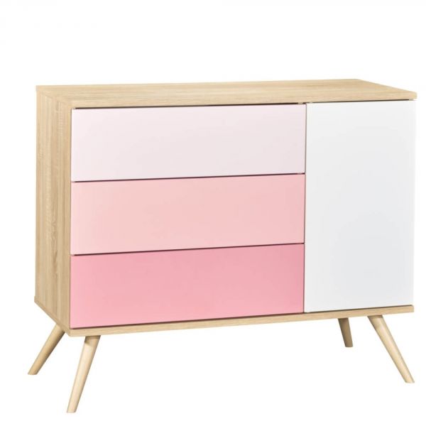 Commode 1 porte 3 tiroirs Seventies Rose