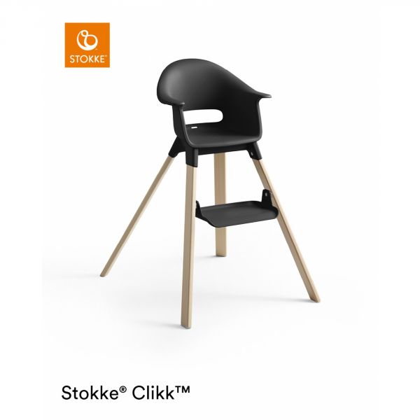 Pack chaise haute Clikk Black Natural + coussin Grey Sprinkles