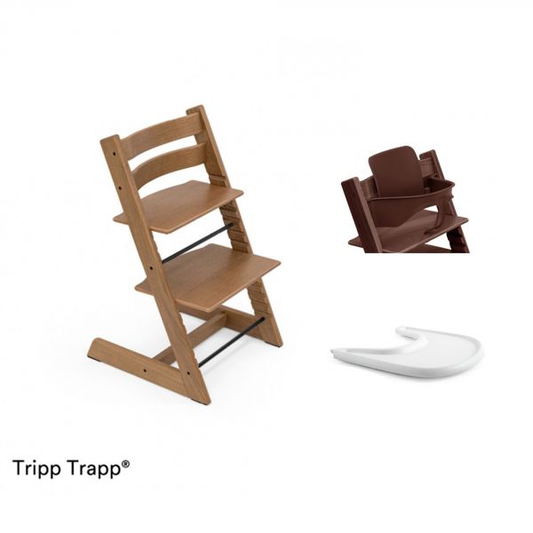 Pack chaise haute Tripp Trapp chêne + baby set + tablette Brown