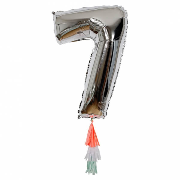 Ballon chiffre 7 avec pompons