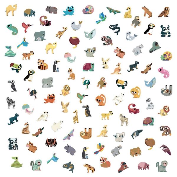 100 gommettes stickers Animaux exotiques