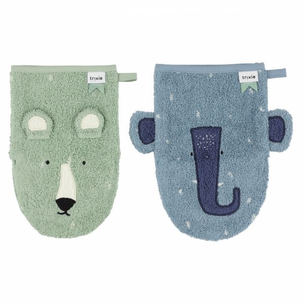 Lot de 2 gants de toilette Mr. Polar Bear - Mrs. Elephant