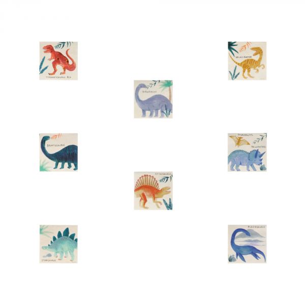 Lot de 16 petites serviettes Royaume des dinosaures
