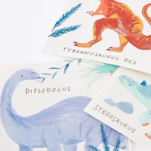 Lot de 16 petites serviettes Royaume des dinosaures