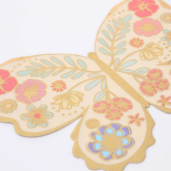 Lot de 16 serviettes Papillons avec dorure