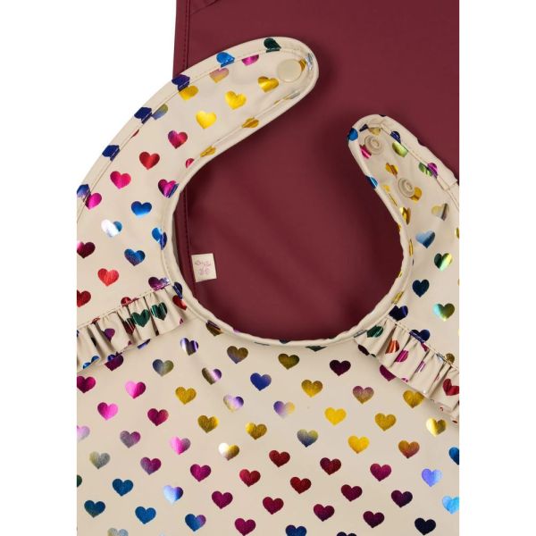 Lot de 2 bavoirs bébé Coeur glitter / sangria
