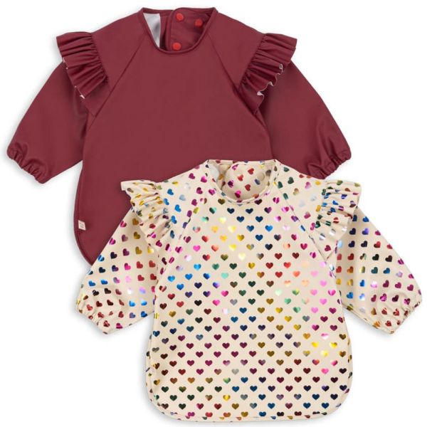 Lot de 2 bavoirs à manches longues - Glitter / Sangria 6-12 mois