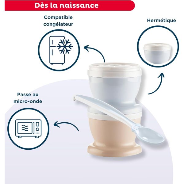 Petits pot bébé avec cuillère - Lot de 2 - Fleur bleu