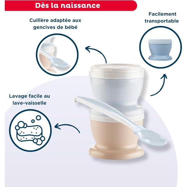 Petits pot bébé avec cuillère - Lot de 2 - Fleur bleu